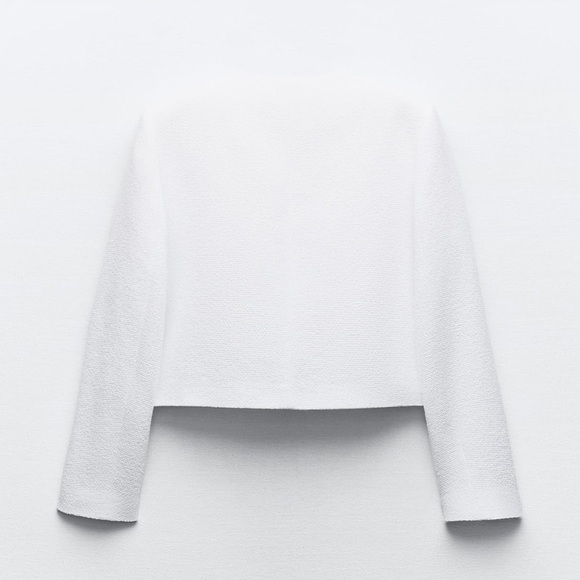 New ZARA Textured Round Collar Blazer With Shoulder Pads - Picture 4 of 10